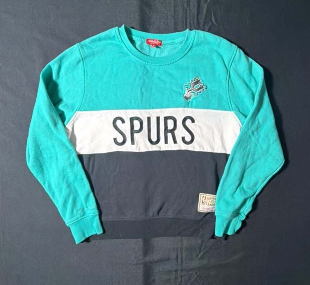 Women's San Antonio Spurs Mitchell & Ness Hardwood Classic Colorblock Sweatshirt